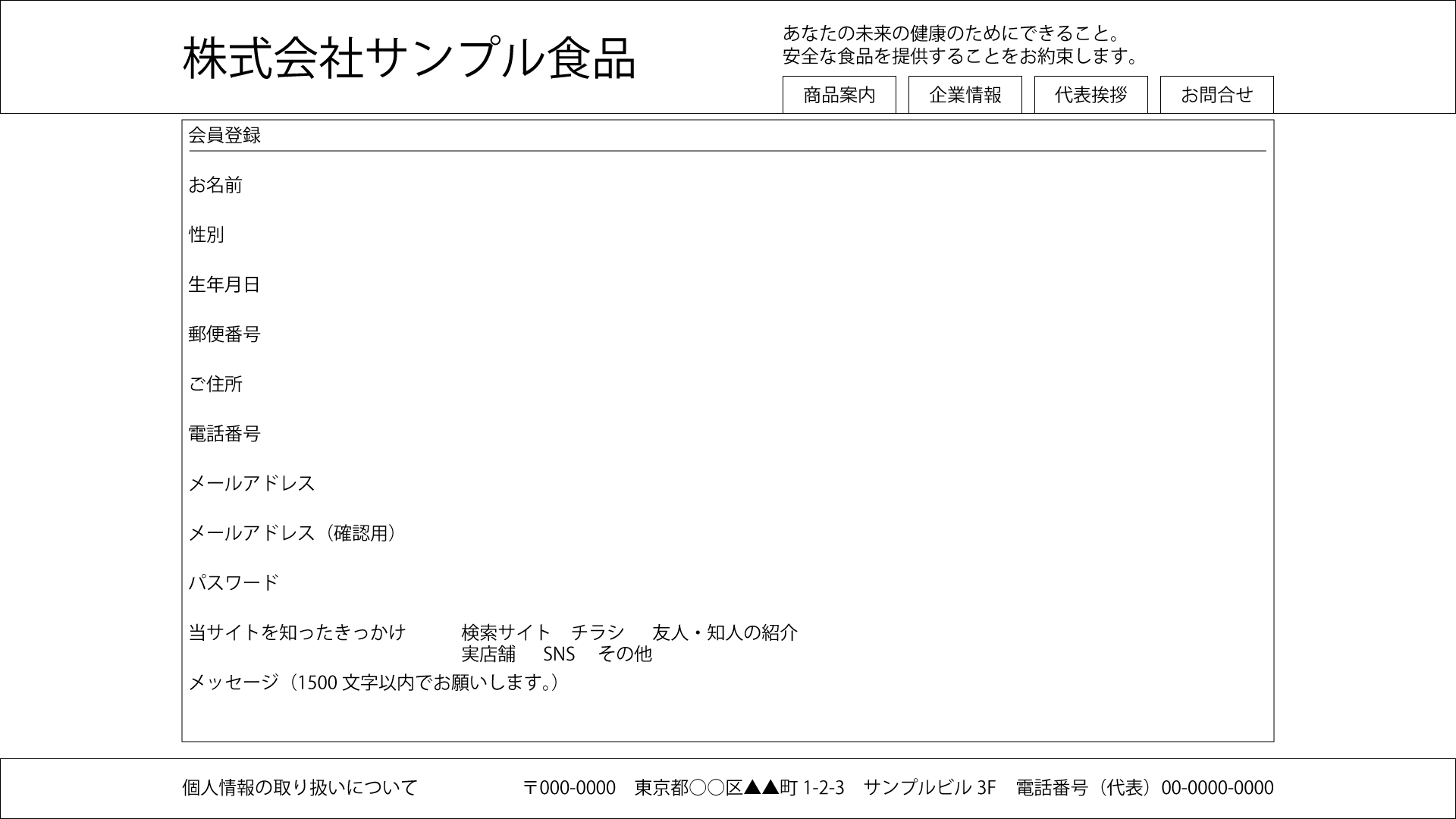 構造を未決定時のフォームのワイヤーフレーム画像