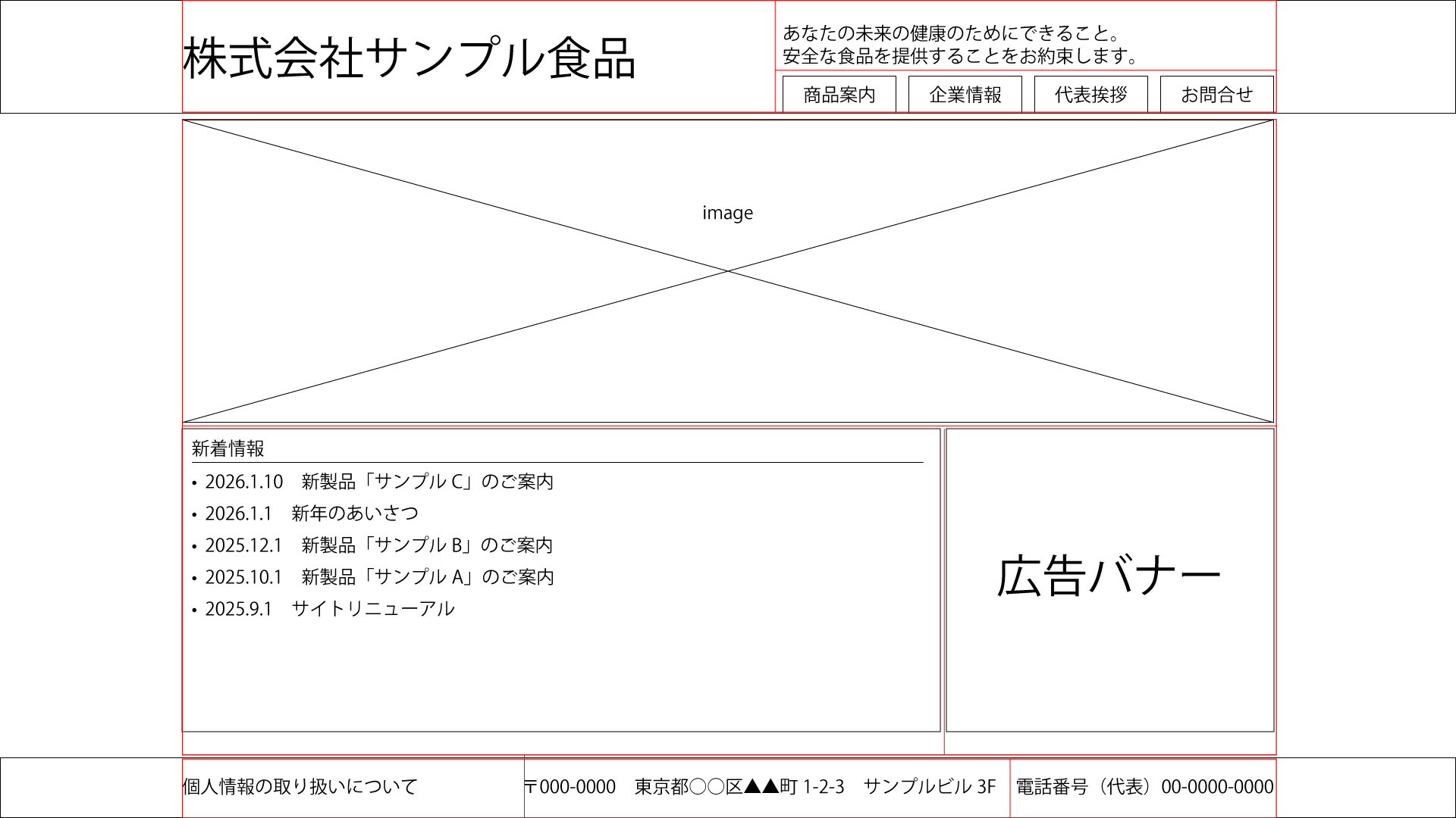 CSSでレイアウト調整するワイヤーフレームの画像
